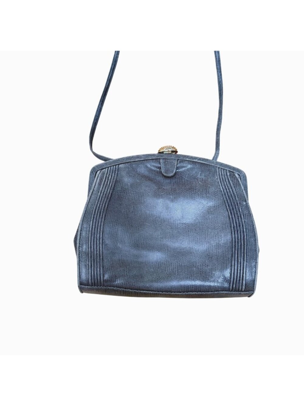 Jay Herbert Women's Crossbody Bag Gray Lizard Leather Shell Clasp Vintage